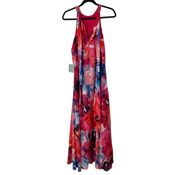 ELIZA J Women's Maxi Dress Chiffon High Neck Bold Watercolor Floral Print NEW 10 - Picture 3 of 12
